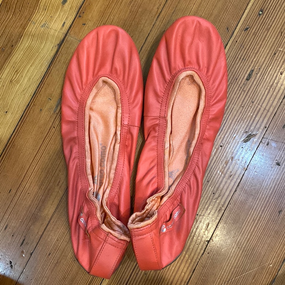 Bright peach leather ballet flats